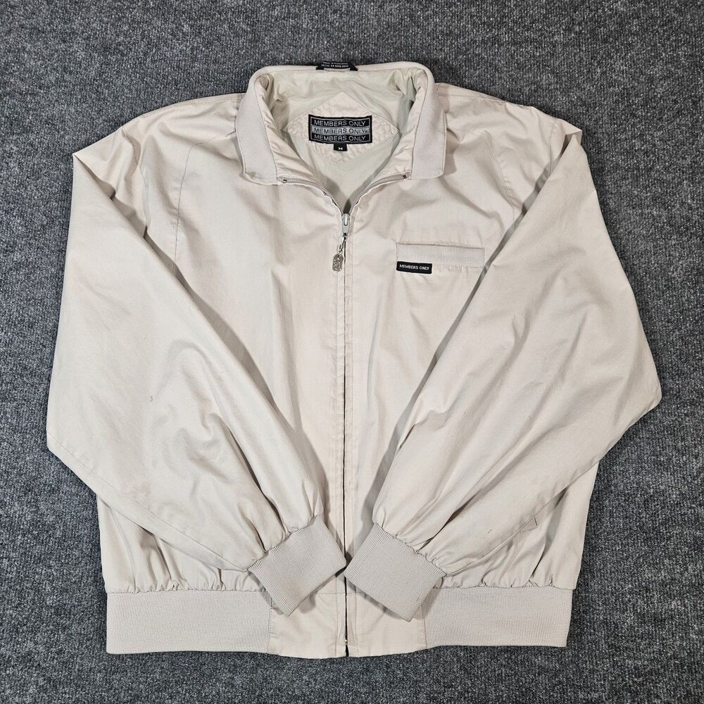 Vintage 80s Members Only Iconic Cafe Racer Jacket Light Gray Taupe Bomber M